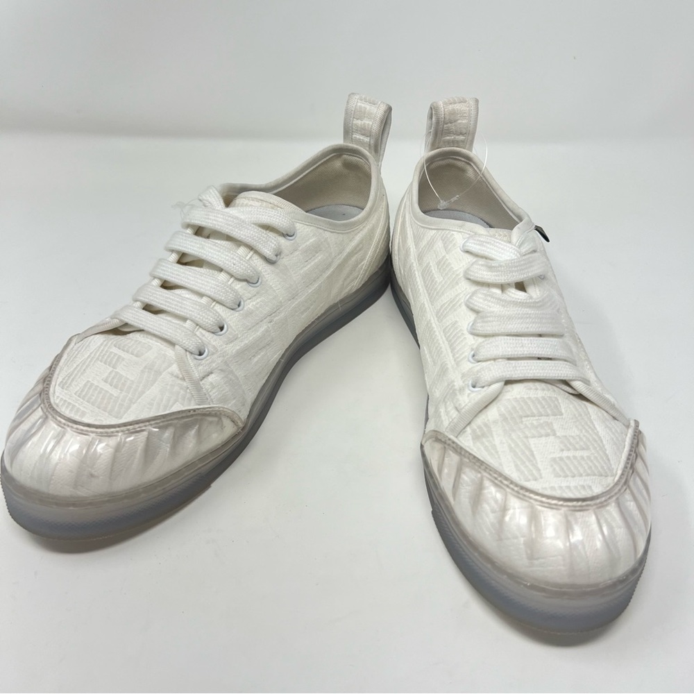 Fendi Roma Prep Tennis Shoes Canvas FF Low Top Sneaker Logo Tess White Sz 38.5